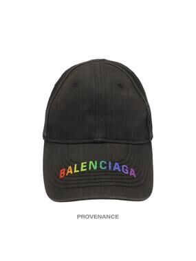 🔴 Balenciaga Embroidered Rainbow Logo Cap - Washed Black